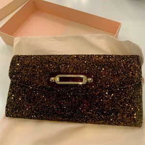 Jimmy Choo large bronze glitter clutch